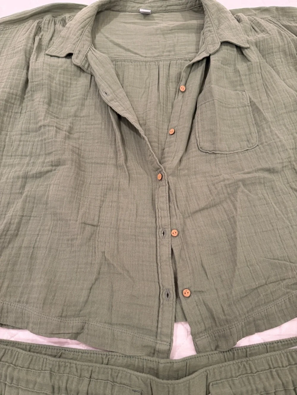 Olive Green Two-Piece Gauze Lounge Set - Picture 4 of 7